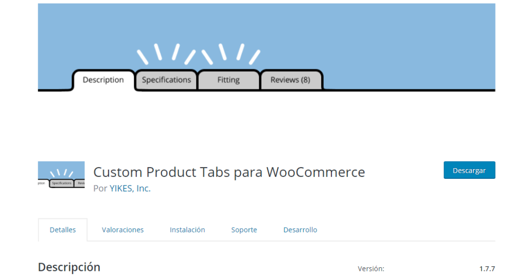Agregar pestañas personalizadas en WooCommerce - Activar plugin